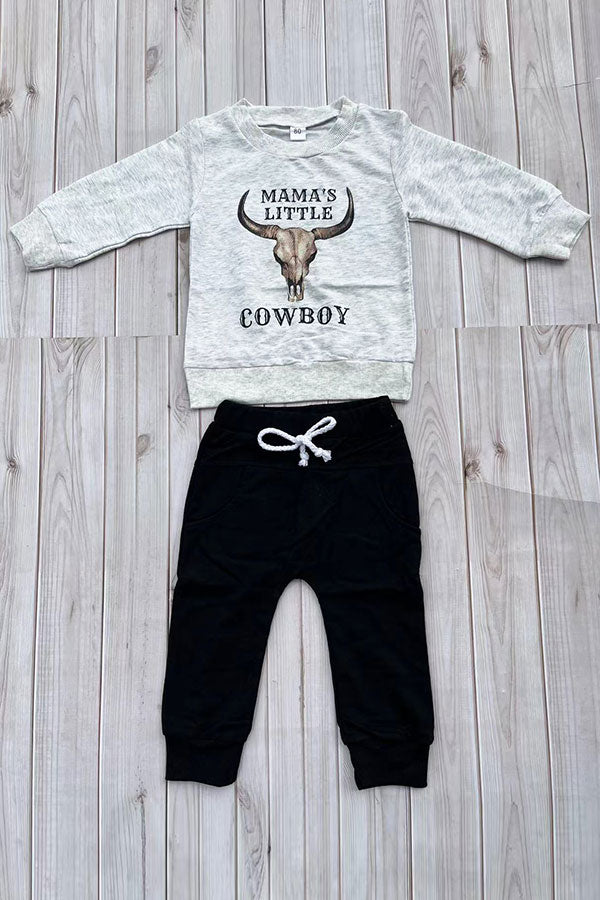Western "MAMA'S LITTLE COWBOY" sweatshirt & pant boy's boutique set 2601107M