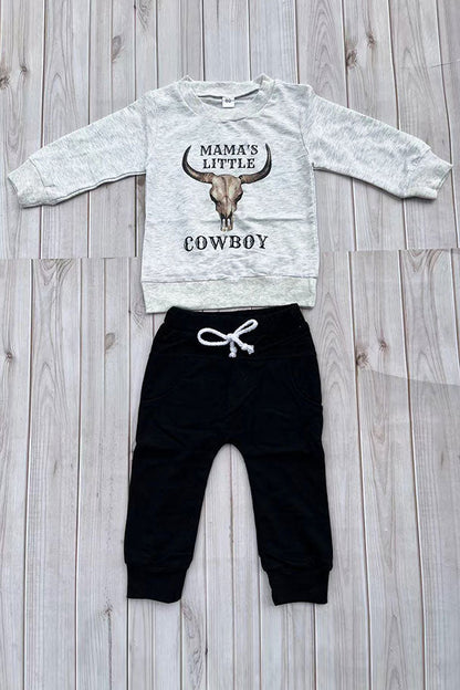 Western "MAMA'S LITTLE COWBOY" sweatshirt & pant boy's boutique set 2601107M