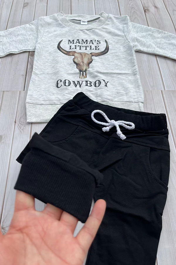 Western "MAMA'S LITTLE COWBOY" sweatshirt & pant boy's boutique set 2601107M