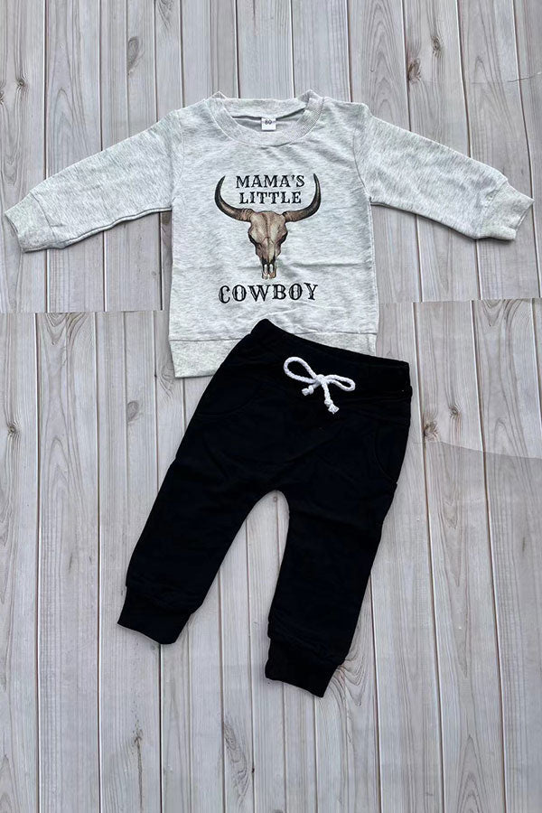 Western "MAMA'S LITTLE COWBOY" sweatshirt & pant boy's boutique set 2601107M