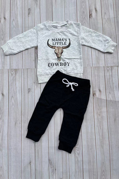 Western "MAMA'S LITTLE COWBOY" sweatshirt & pant boy's boutique set 2601107M