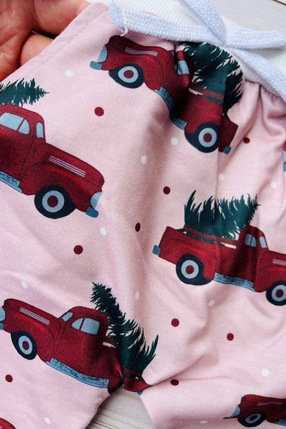 Christmas & truck tree print pink long sleeve sweatshirt & pant girls boutique set 2601110M
