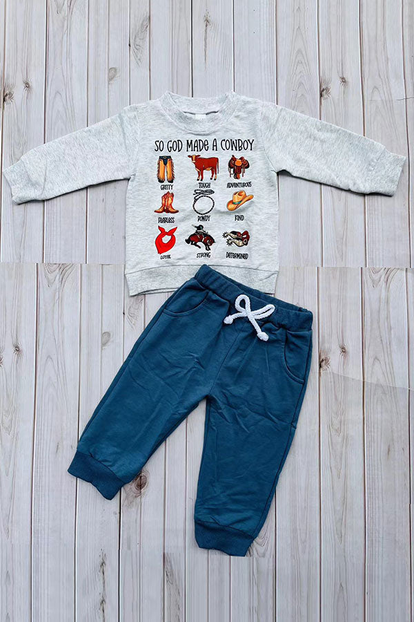 Western "SO GOD MADE A COWBOY"sweatshirt & pant boy's boutique set 2601111M