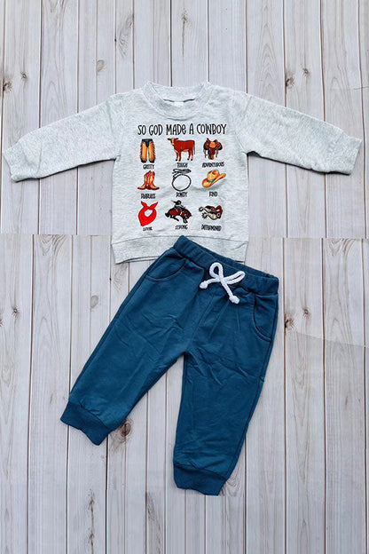 Western "SO GOD MADE A COWBOY"sweatshirt & pant boy's boutique set 2601111M