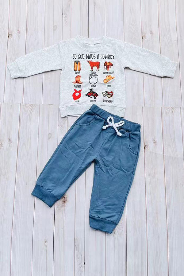 Western "SO GOD MADE A COWBOY"sweatshirt & pant boy's boutique set 2601111M