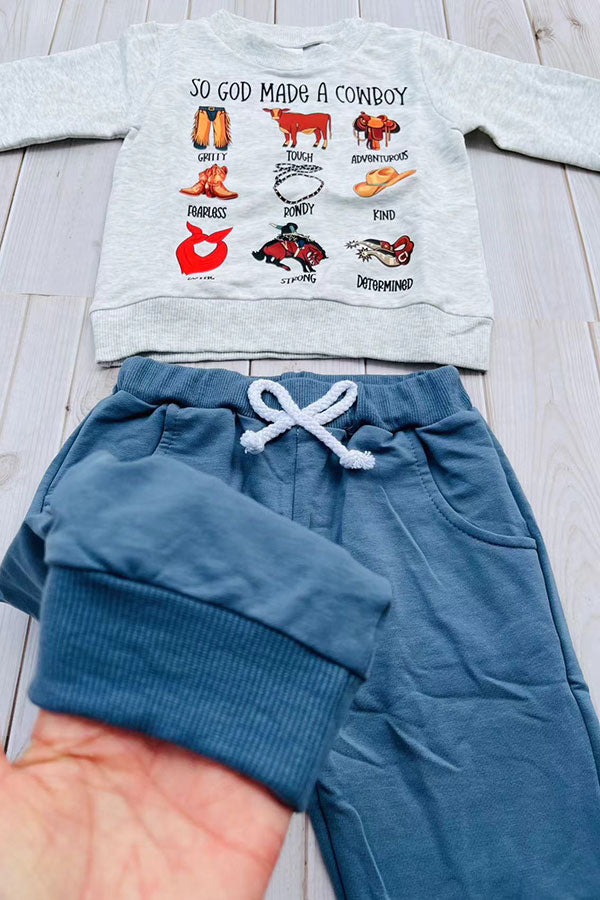 Western "SO GOD MADE A COWBOY"sweatshirt & pant boy's boutique set 2601111M