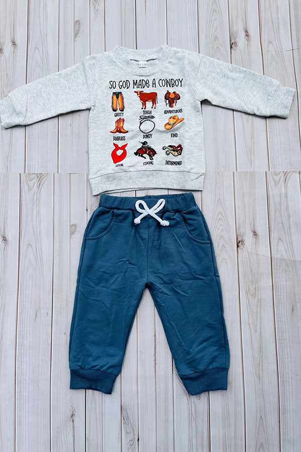 Western "SO GOD MADE A COWBOY"sweatshirt & pant boy's boutique set 2601111M