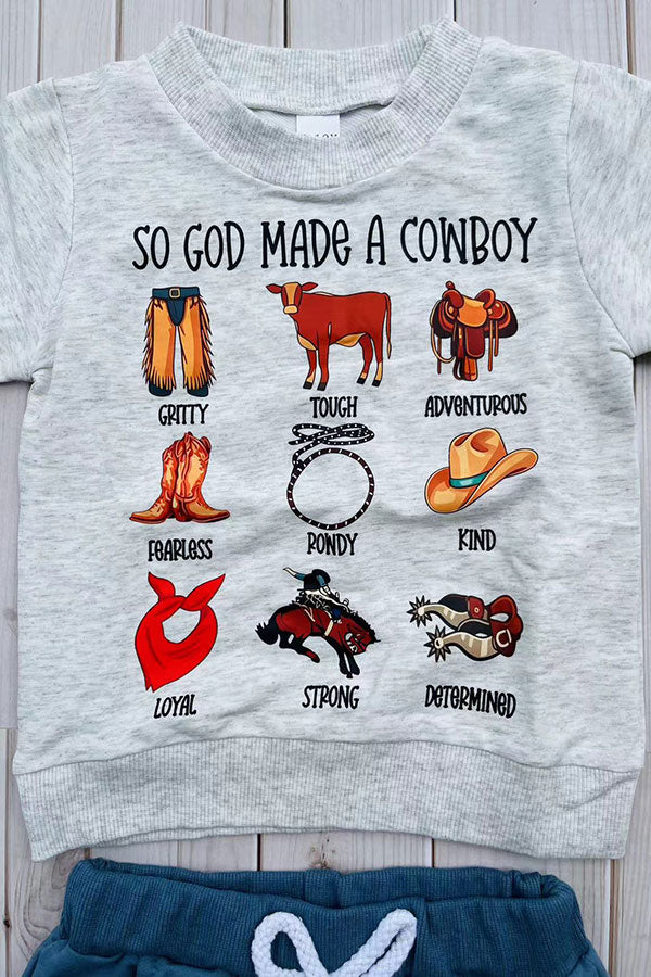 Western "SO GOD MADE A COWBOY"sweatshirt & pant boy's boutique set 2601111M