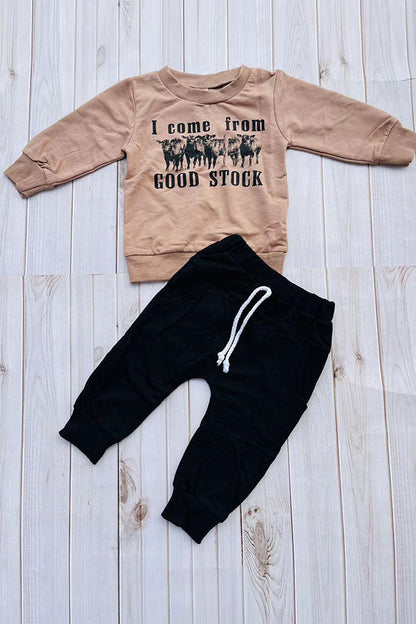 Western "I come from GOOD STOCK" sweatshirt & pant boy's boutique set 2601112M