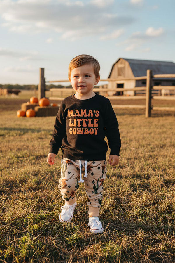 Western "MAMA'S LITTLE COWBOY" sweatshirt & pant boy's boutique set 2601113M