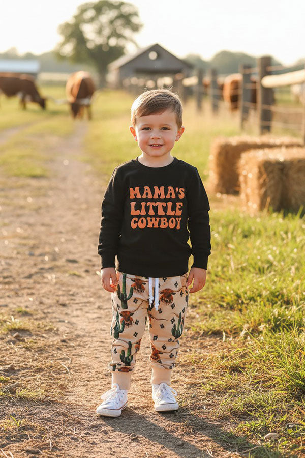 Western "MAMA'S LITTLE COWBOY" sweatshirt & pant boy's boutique set 2601113M