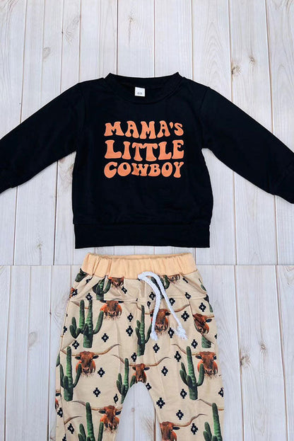 Western "MAMA'S LITTLE COWBOY" sweatshirt & pant boy's boutique set 2601113M