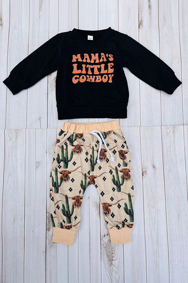 Western "MAMA'S LITTLE COWBOY" sweatshirt & pant boy's boutique set 2601113M