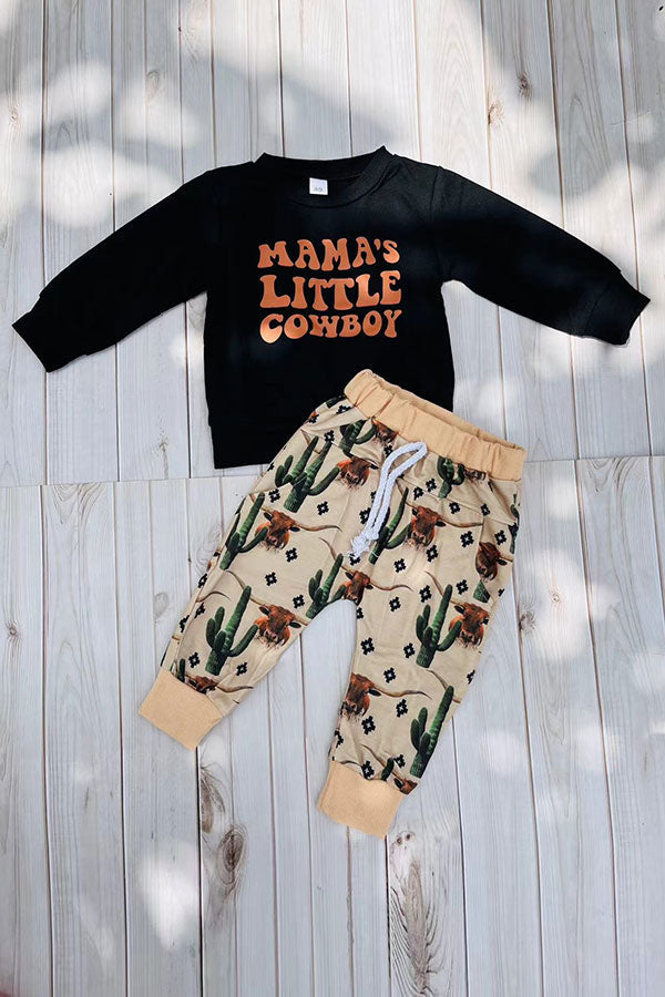 Western "MAMA'S LITTLE COWBOY" sweatshirt & pant boy's boutique set 2601113M