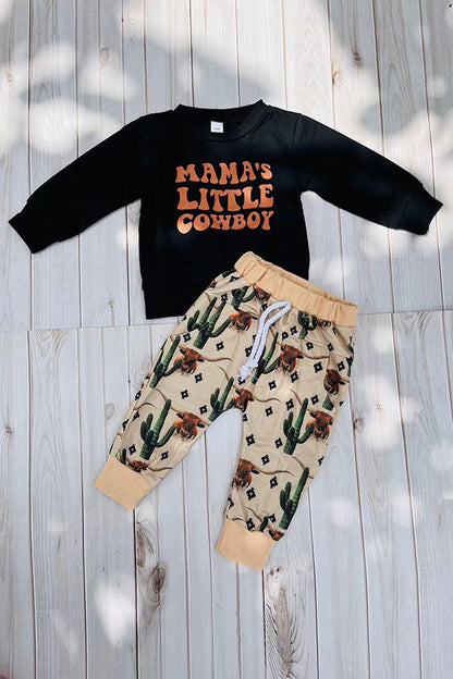 Western "MAMA'S LITTLE COWBOY" sweatshirt & pant boy's boutique set 2601113M