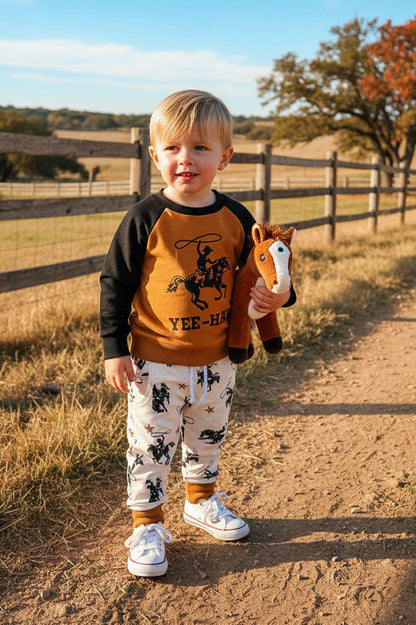 Western YEE-HAW cowboy raglan sweatshirt & pant boy's boutique set 2601114M