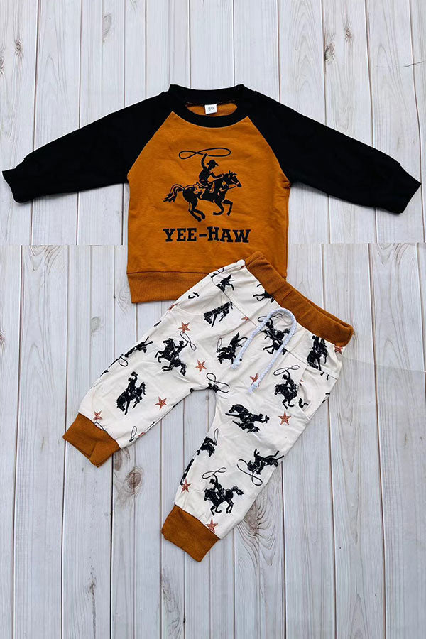 Western YEE-HAW cowboy raglan sweatshirt & pant boy's boutique set 2601114M