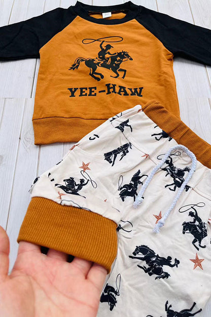 Western YEE-HAW cowboy raglan sweatshirt & pant boy's boutique set 2601114M