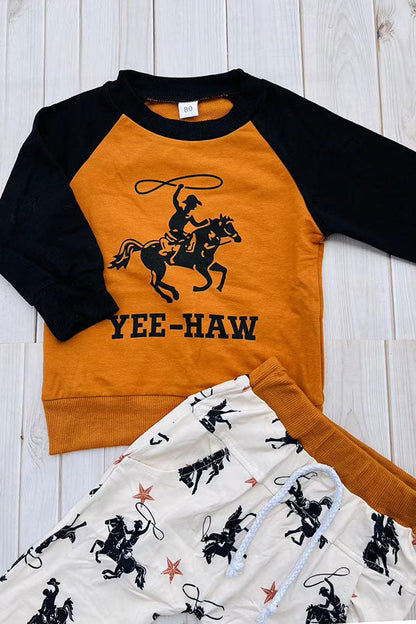 Western YEE-HAW cowboy raglan sweatshirt & pant boy's boutique set 2601114M