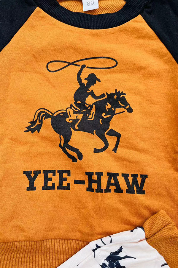 Western YEE-HAW cowboy raglan sweatshirt & pant boy's boutique set 2601114M