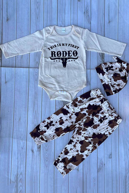 Western THIS IS MY FIRST RODEO romper & pant & hat 3pc baby boutique sets 2601116M 15S3