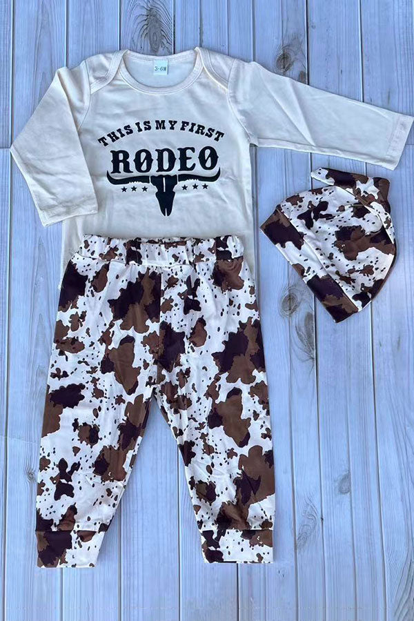 Western THIS IS MY FIRST RODEO romper & pant & hat 3pc baby boutique sets 2601116M 15S3