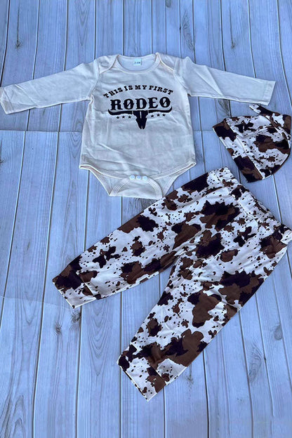 Western THIS IS MY FIRST RODEO romper & pant & hat 3pc baby boutique sets 2601116M 15S3