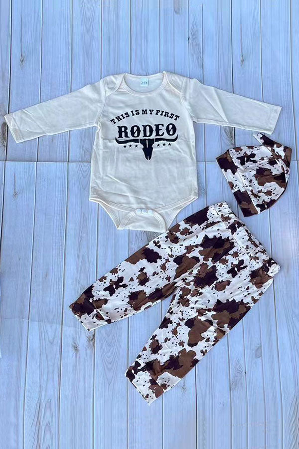 Western THIS IS MY FIRST RODEO romper & pant & hat 3pc baby boutique sets 2601116M 15S3