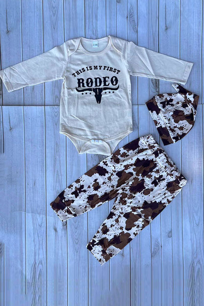 Western THIS IS MY FIRST RODEO romper & pant & hat 3pc baby boutique sets 2601116M 15S3