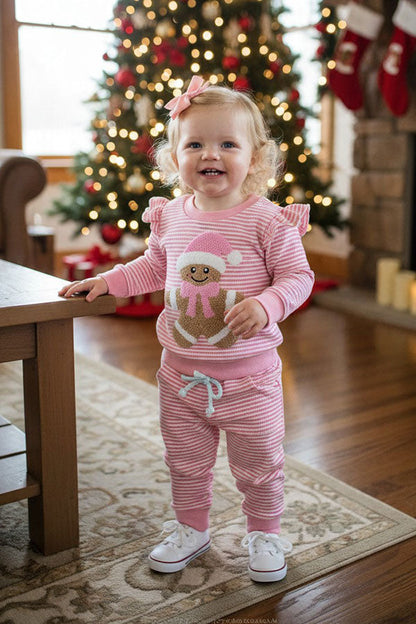 Christmas pink stripe gingerbread top & pant baby girls boutique set 2601117M 7S2