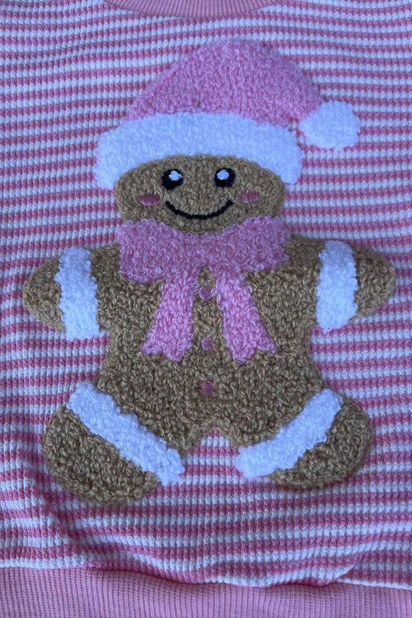 Christmas pink stripe gingerbread top & pant baby girls boutique set 2601117M 7S2