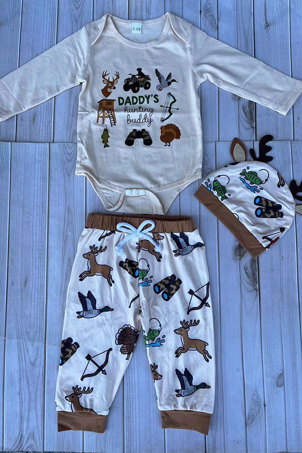 Western Daddy's hunting buddy romper & pant & hat 3pc baby boutique sets 2601119M