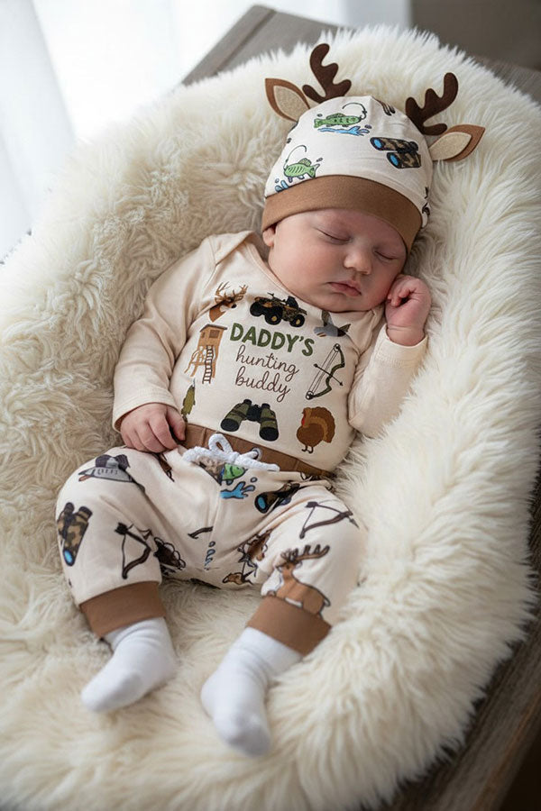 Western Daddy's hunting buddy romper & pant & hat 3pc baby boutique sets 2601119M