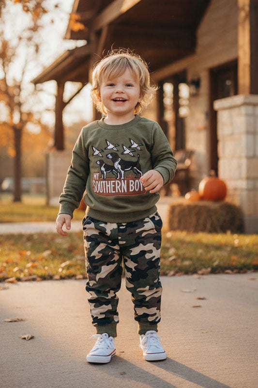 Western MY SOUTHERN BOY embroidery top & camo pant 2pc boy's boutique set 2601120M 15S4