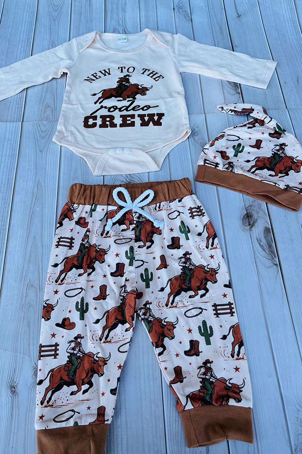 Western NEW TO THE rodeo CREW & pant & hat 3pc baby boutique sets 2601122M 15S3