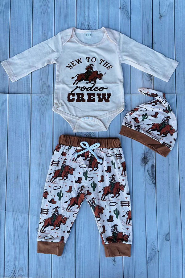 Western NEW TO THE rodeo CREW & pant & hat 3pc baby boutique sets 2601122M 15S3