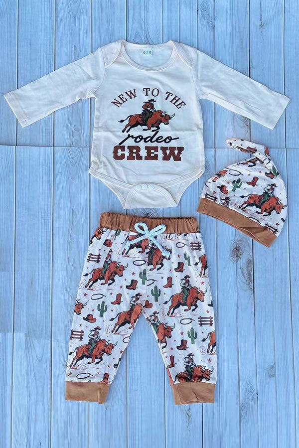 Western NEW TO THE rodeo CREW & pant & hat 3pc baby boutique sets 2601122M 15S3