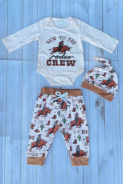 Western NEW TO THE rodeo CREW & pant & hat 3pc baby boutique sets 2601122M 15S3