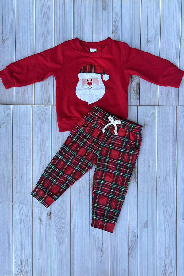 Chrismas Santa patch red long sleeve top & pant unisex kids boutique set 2601123M 8S7