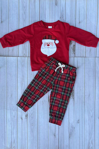 Chrismas Santa patch red long sleeve top & pant unisex kids boutique set 2601123M 8S7