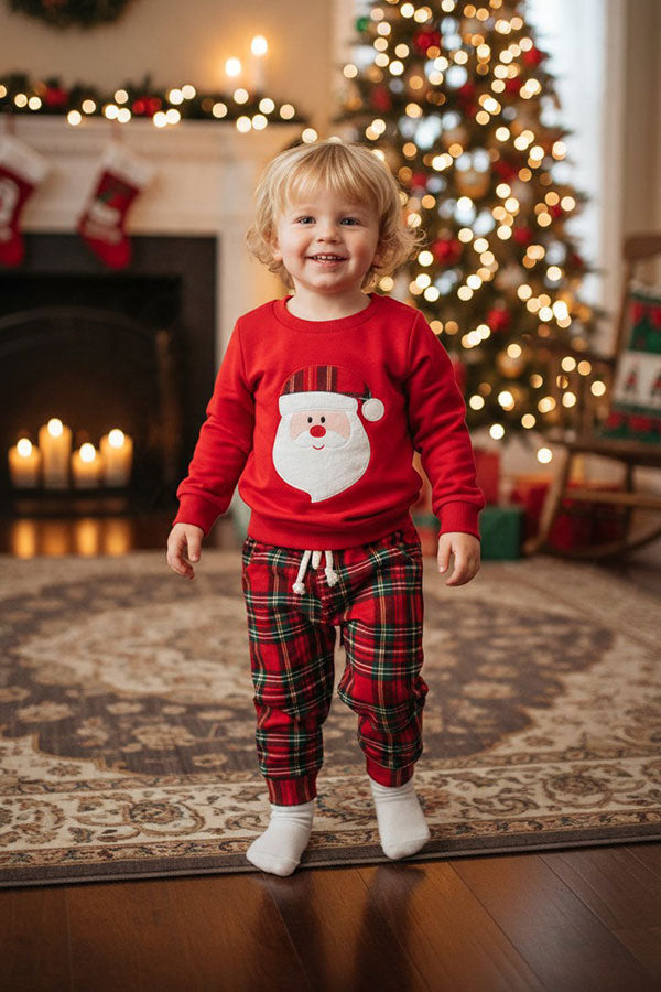Chrismas Santa patch red long sleeve top & pant unisex kids boutique set 2601123M 8S7