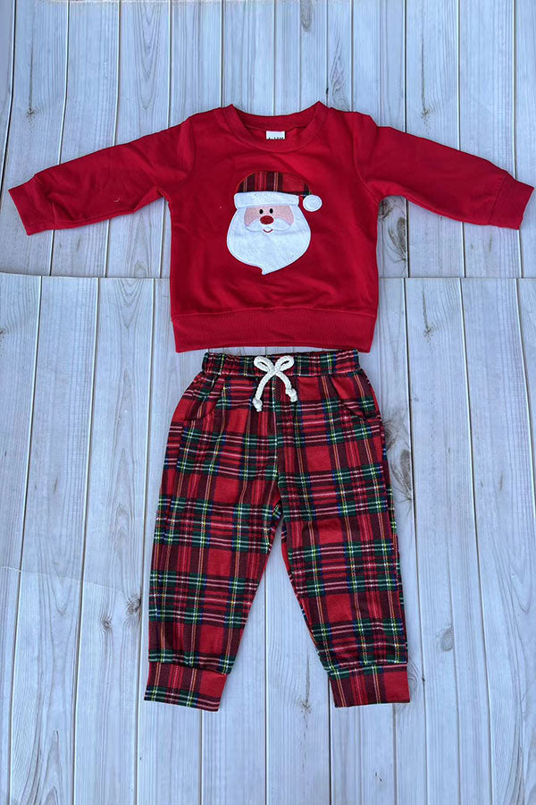Chrismas Santa patch red long sleeve top & pant unisex kids boutique set 2601123M 8S7