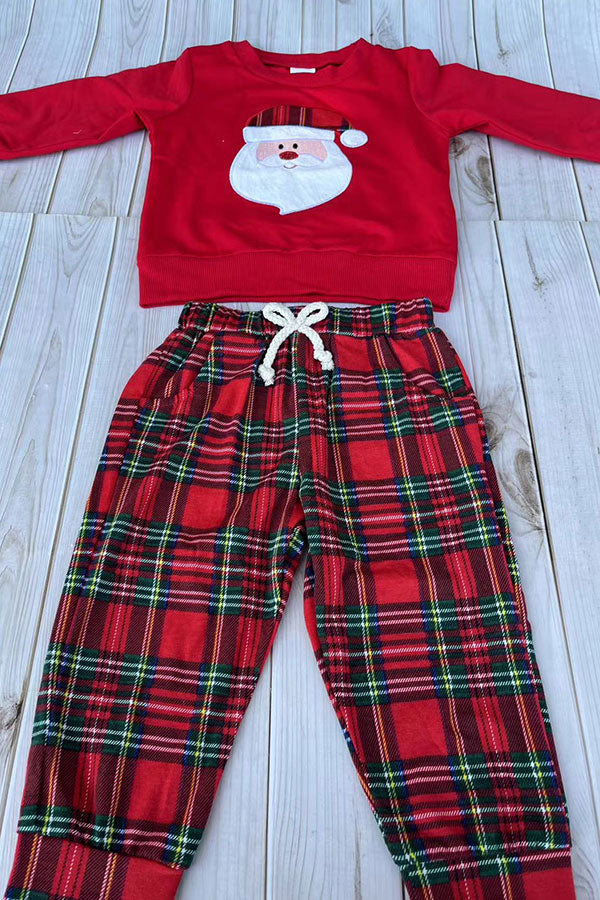 Chrismas Santa patch red long sleeve top & pant unisex kids boutique set 2601123M 8S7
