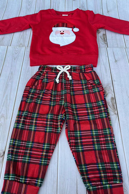 Chrismas Santa patch red long sleeve top & pant unisex kids boutique set 2601123M 8S7