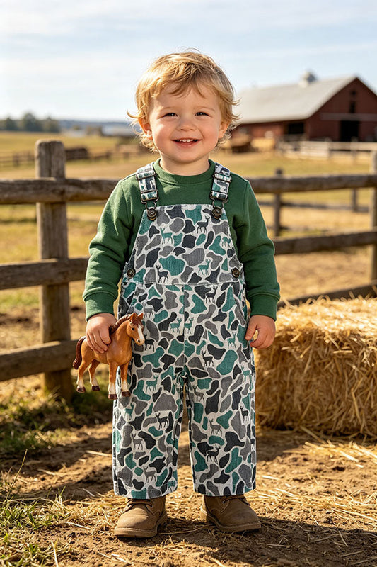 Western corduroy camo print adjustable boy's boutique overalls 2601124M
