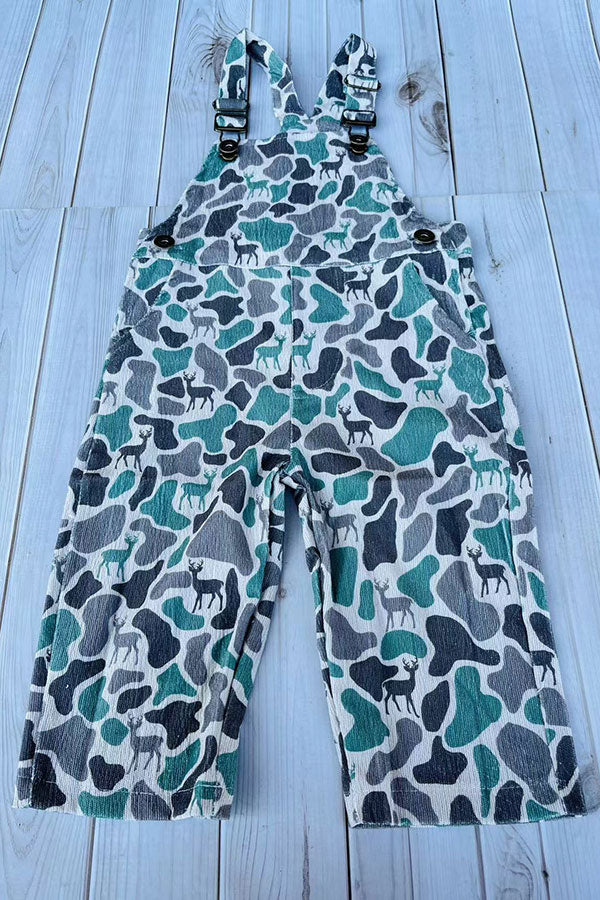 Western corduroy camo print adjustable boy's boutique overalls 2601124M