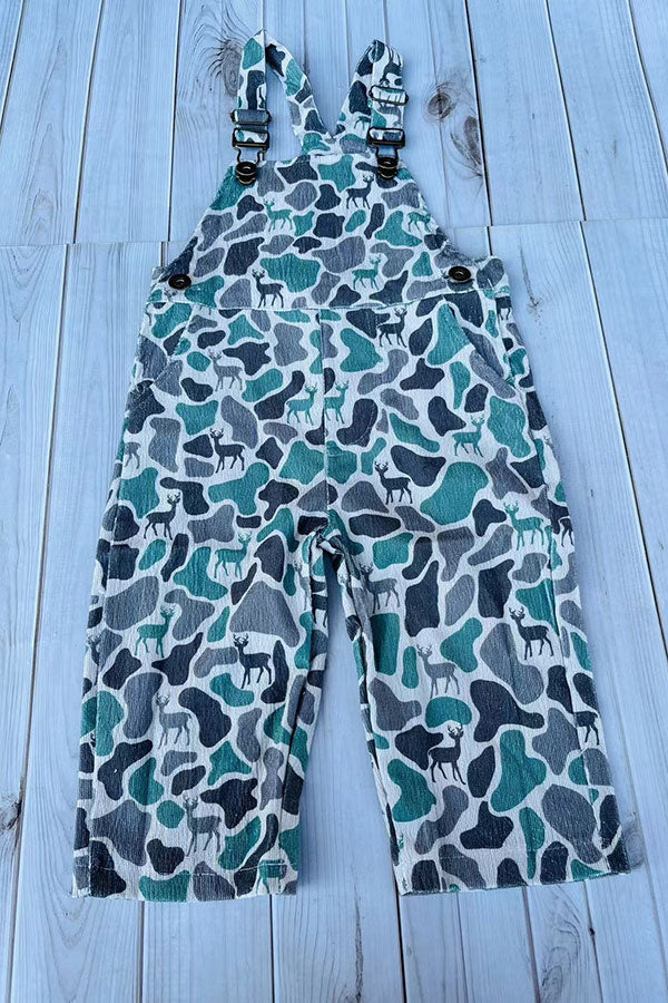 Western corduroy camo print adjustable boy's boutique overalls 2601124M