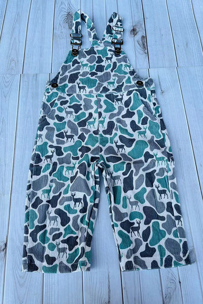 Western corduroy camo print adjustable boy's boutique overalls 2601124M