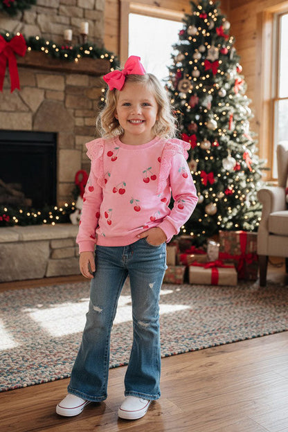 Trendy red cherry & ruffle lace long sleeve girls boutique top 2601127M 10S6