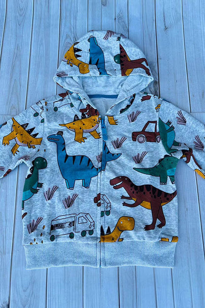 Western dinosaur print grey long sleeve hoody boy's boutique coat 2601128M 15S3